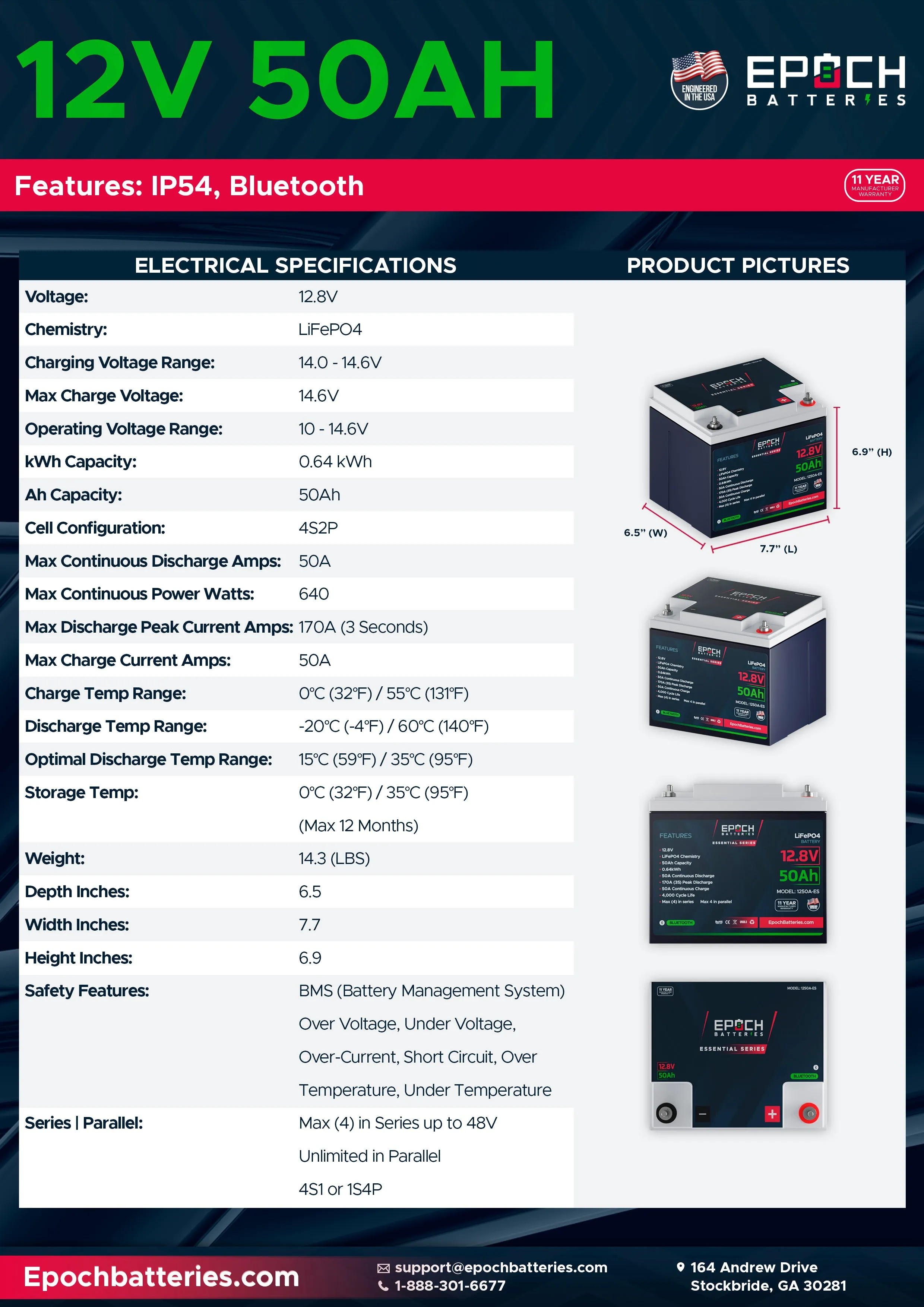 12V 50Ah Essential Series - Bluetooth LiFePO4 Battery