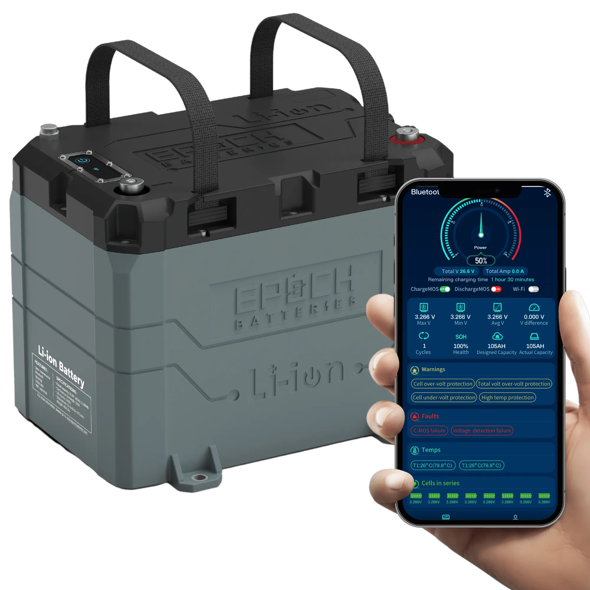 12V 50Ah LiFePO4 Lithium Battery - Bluetooth, Heating, Waterproof