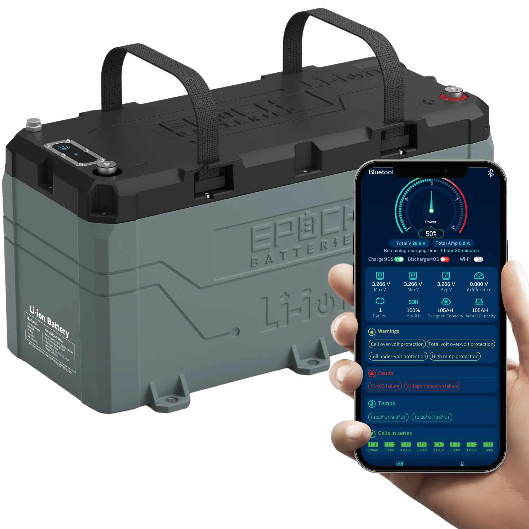 36V 100Ah LiFePO4 Lithium Battery - Bluetooth, Heating, Waterproof