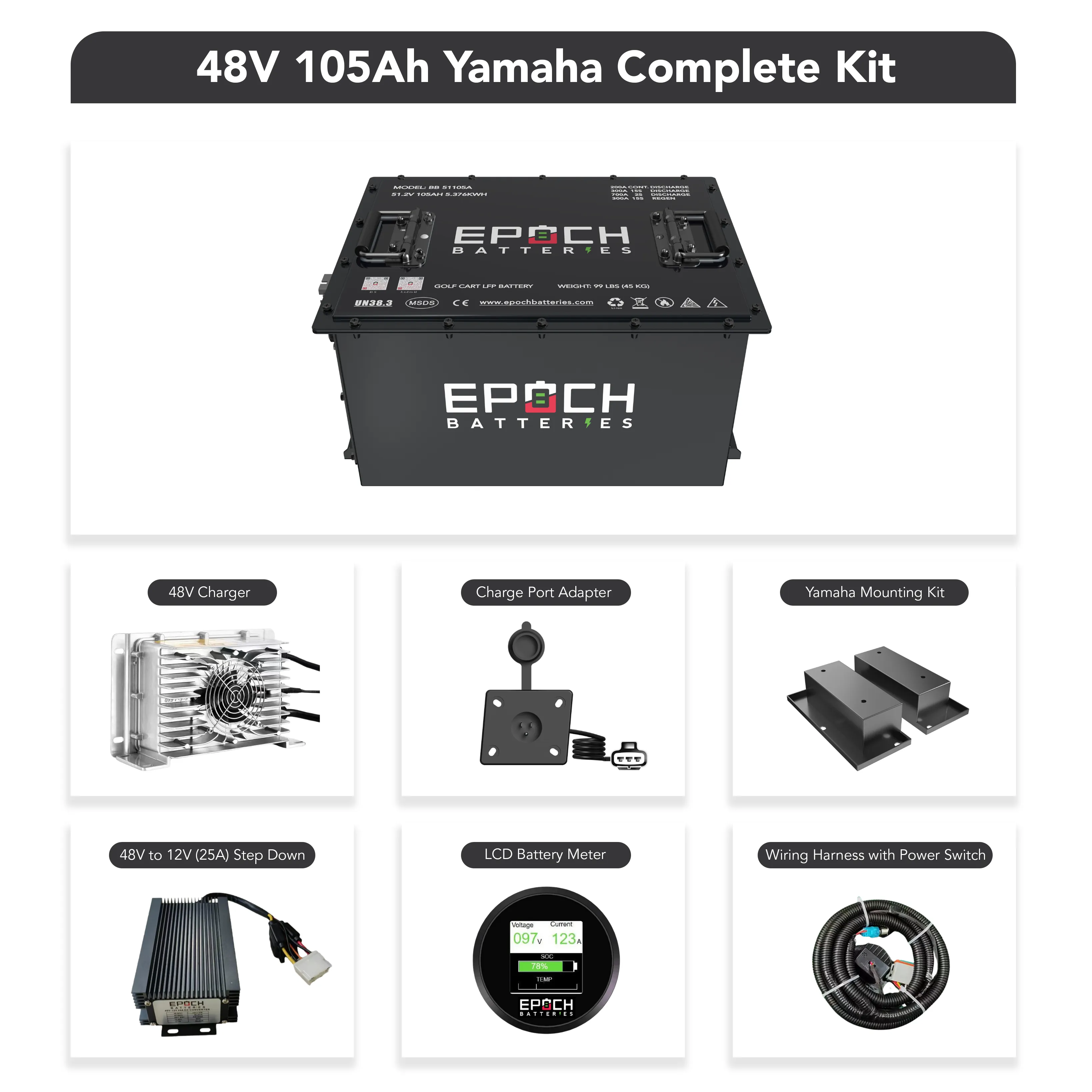 48V 105Ah Lithium (LiFePO4) Golf Cart Battery - Complete Kit