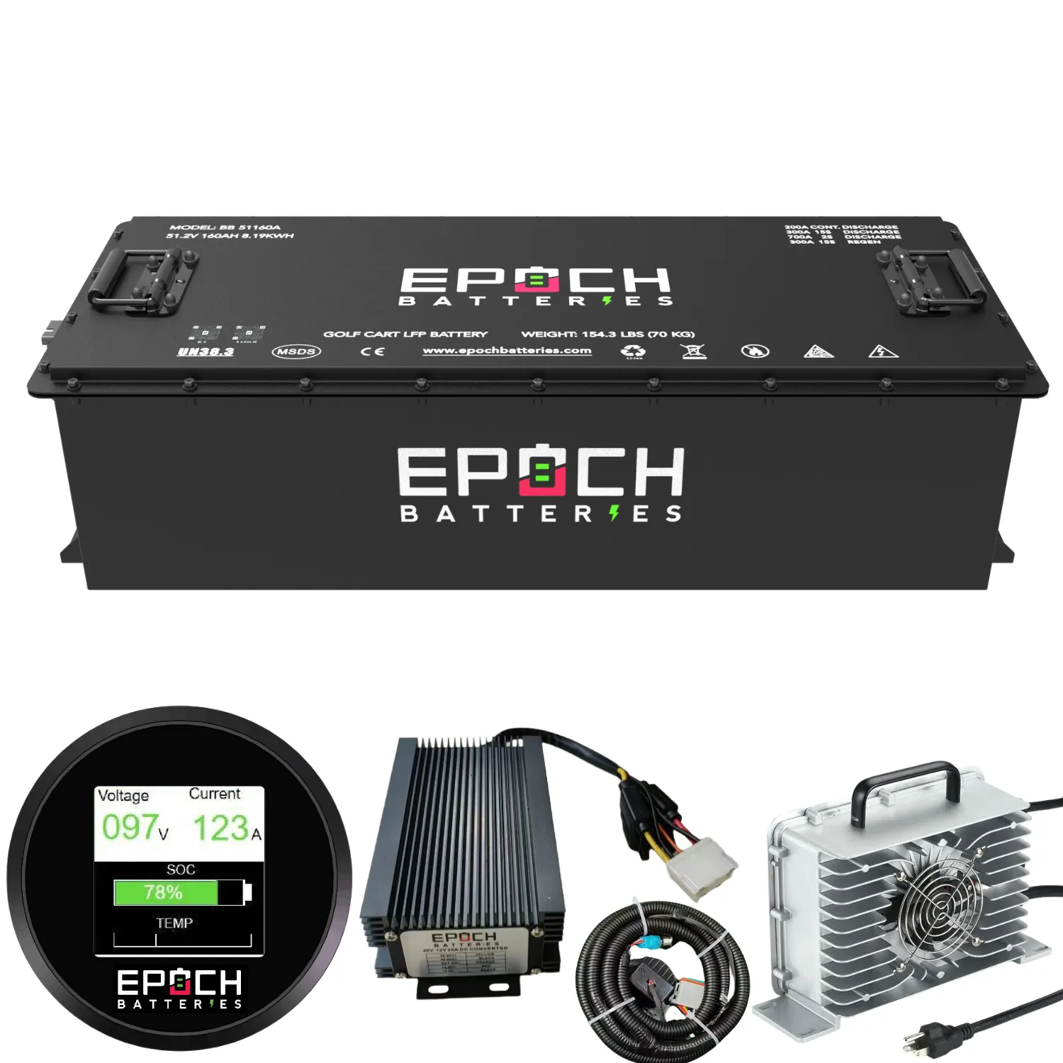 48V 160Ah Lithium (LiFePO4) Golf Cart Battery - Complete Kit