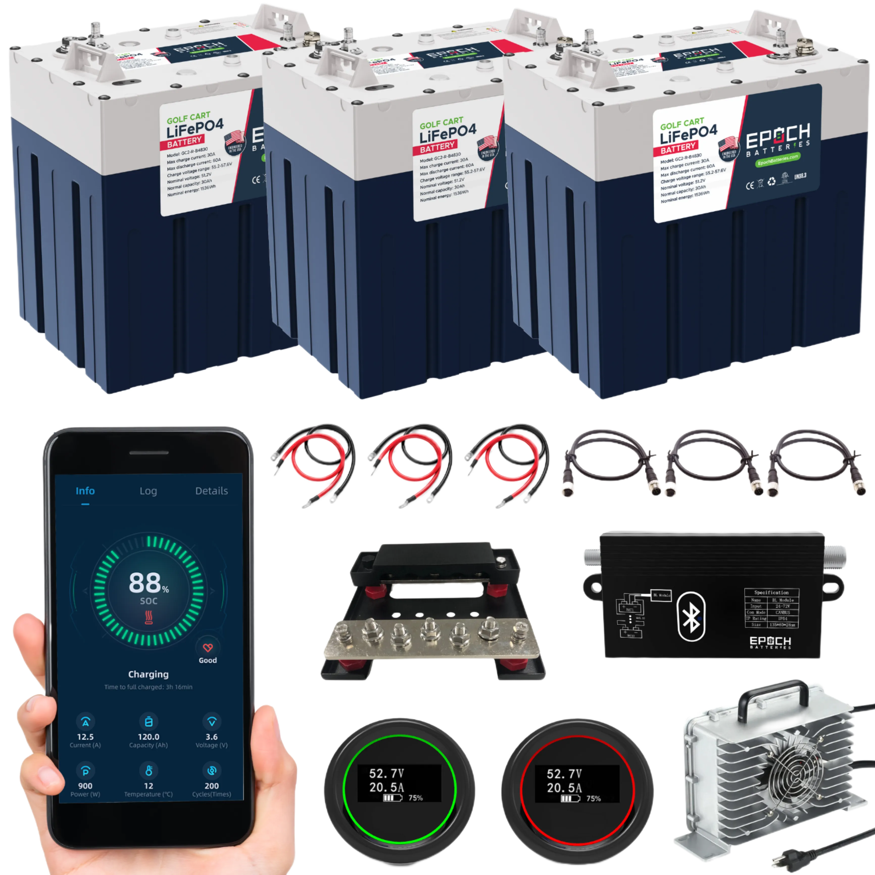 48V 90Ah GC2 - Golf Cart LiFePO4 Lithium Battery - Complete Kit