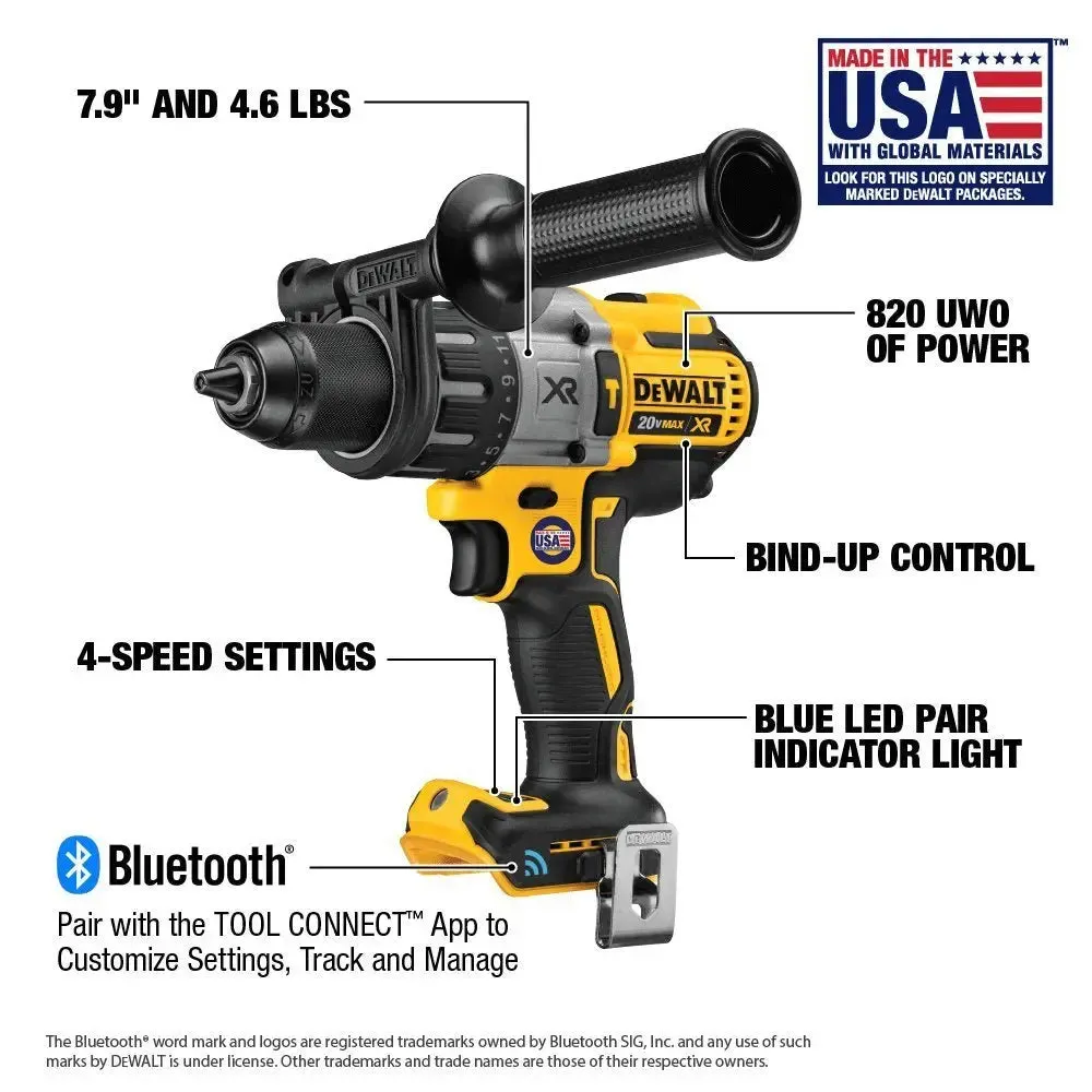 DEWALT DCD997B-20V Max Xr Hammer Drill Kit, Tool Connect Bluetooth, Tool Only