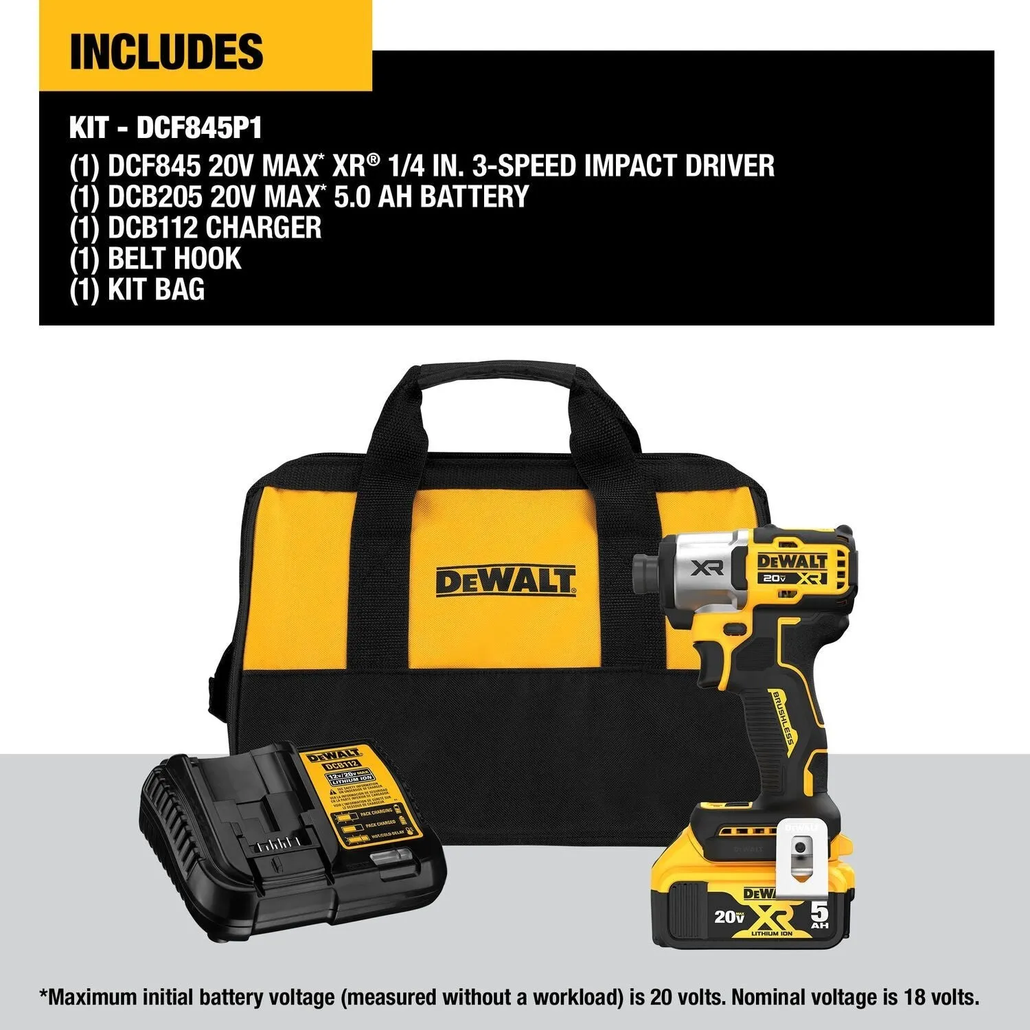 DEWALT DCF845P1-20V MAX* XTREME Cordless Brushless 1/4 in Impact Driver Drill Kit (1) Lithium Ion Battery with Charger