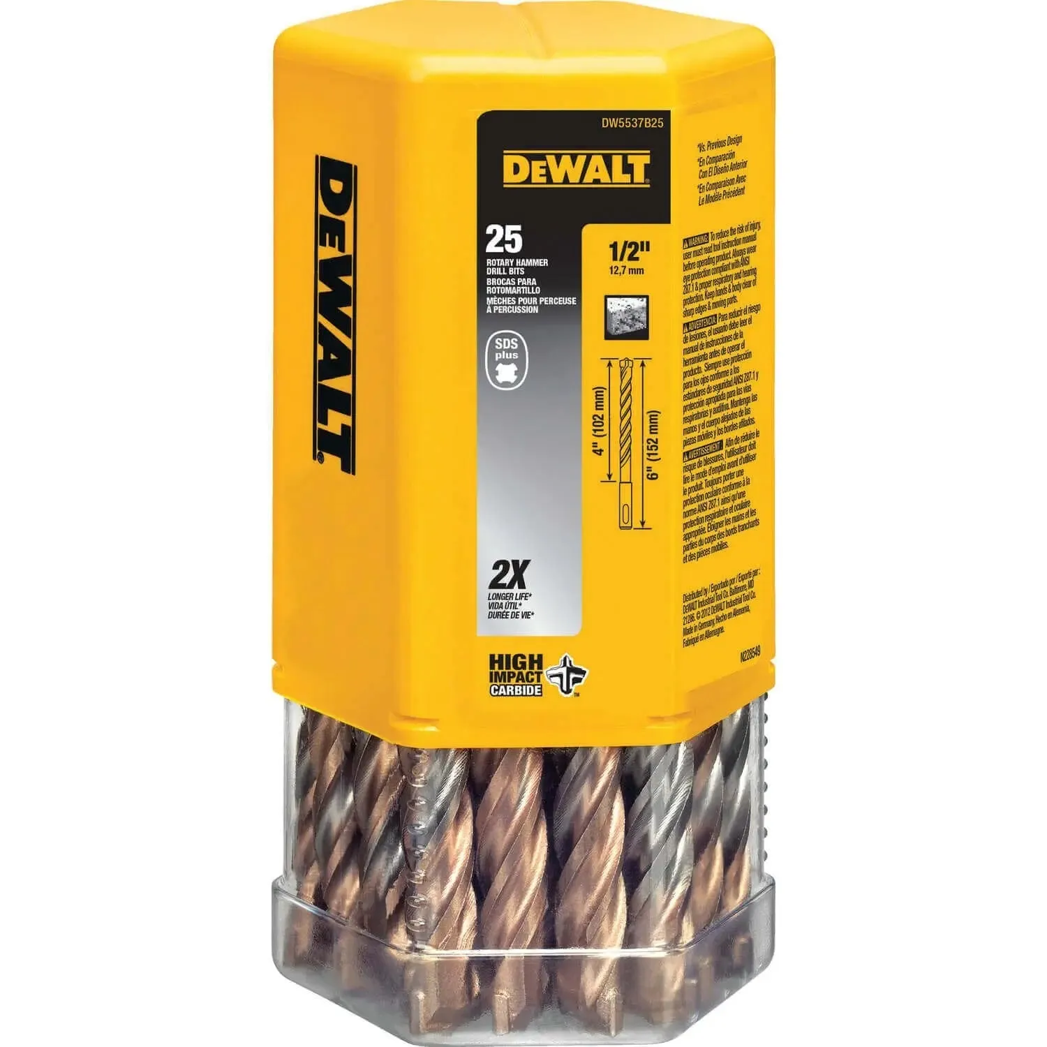 DEWALT DW5437B25-1/2 By 4 By 6 Rock Carbide SDS  Hammer Bit, 25-Pack