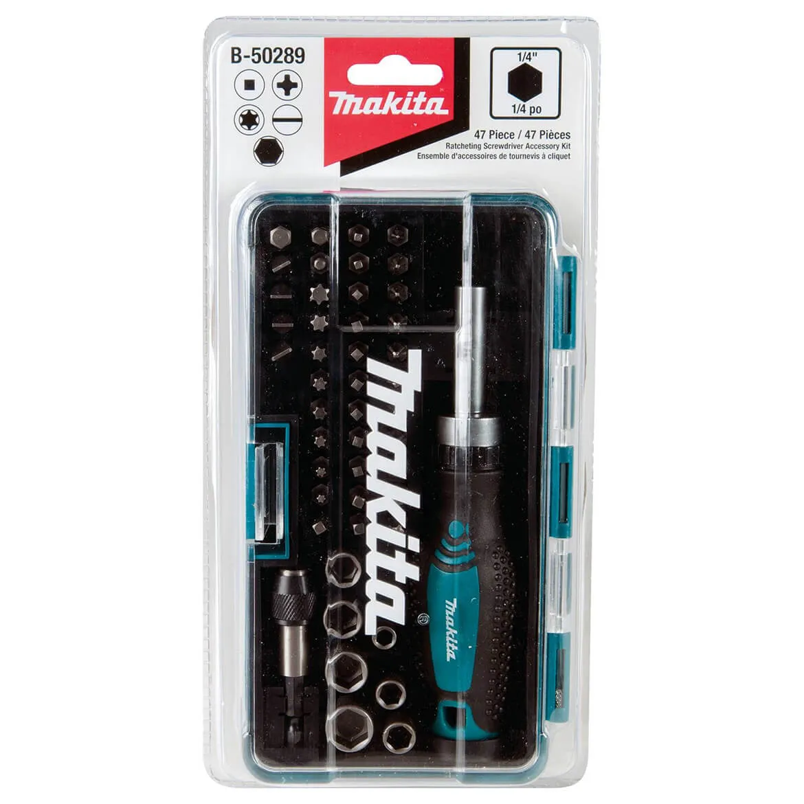 Makita B-50289 Durable Multi Assorted Fastening Ratchet and Bit Set - 47pc