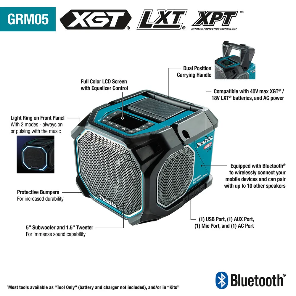 Makita GRM05 40V max XGT 18V LXT Bluetooth Job Site Speaker - Bare Tool