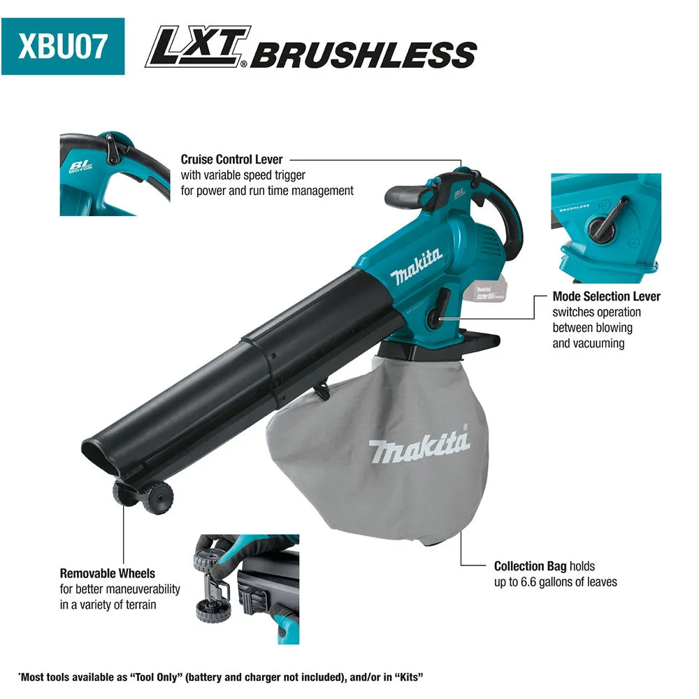 Makita XBU07SM1 18V LXT Brushless Cordless Blower / Vacuum Mulcher Kit