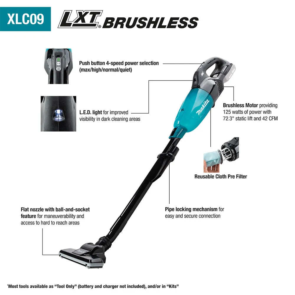 Makita XLC09ZB 18V LXT Brushless Cordless 4-Speed Vacuum - Bare Tool