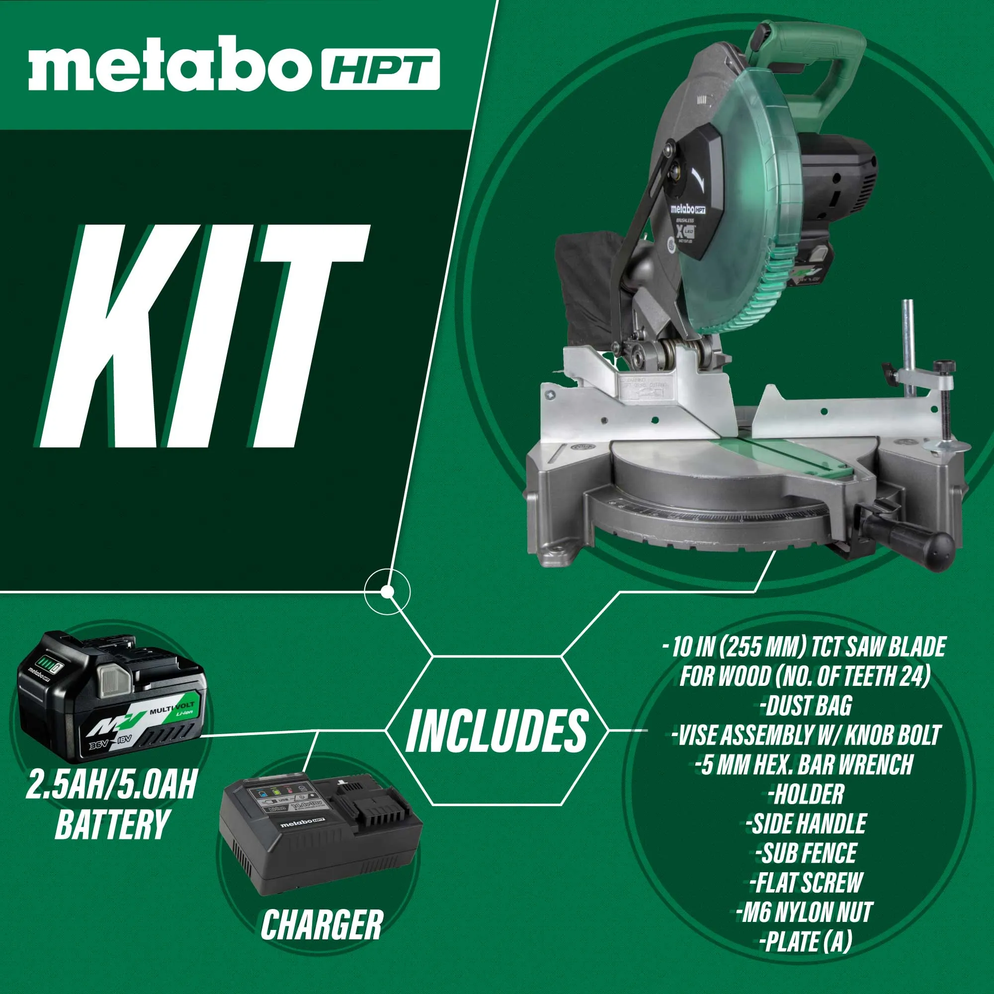 Metabo HPT C1810DFA 18V 10" Cordless Single Bevel Cordless Miter Saw Kit