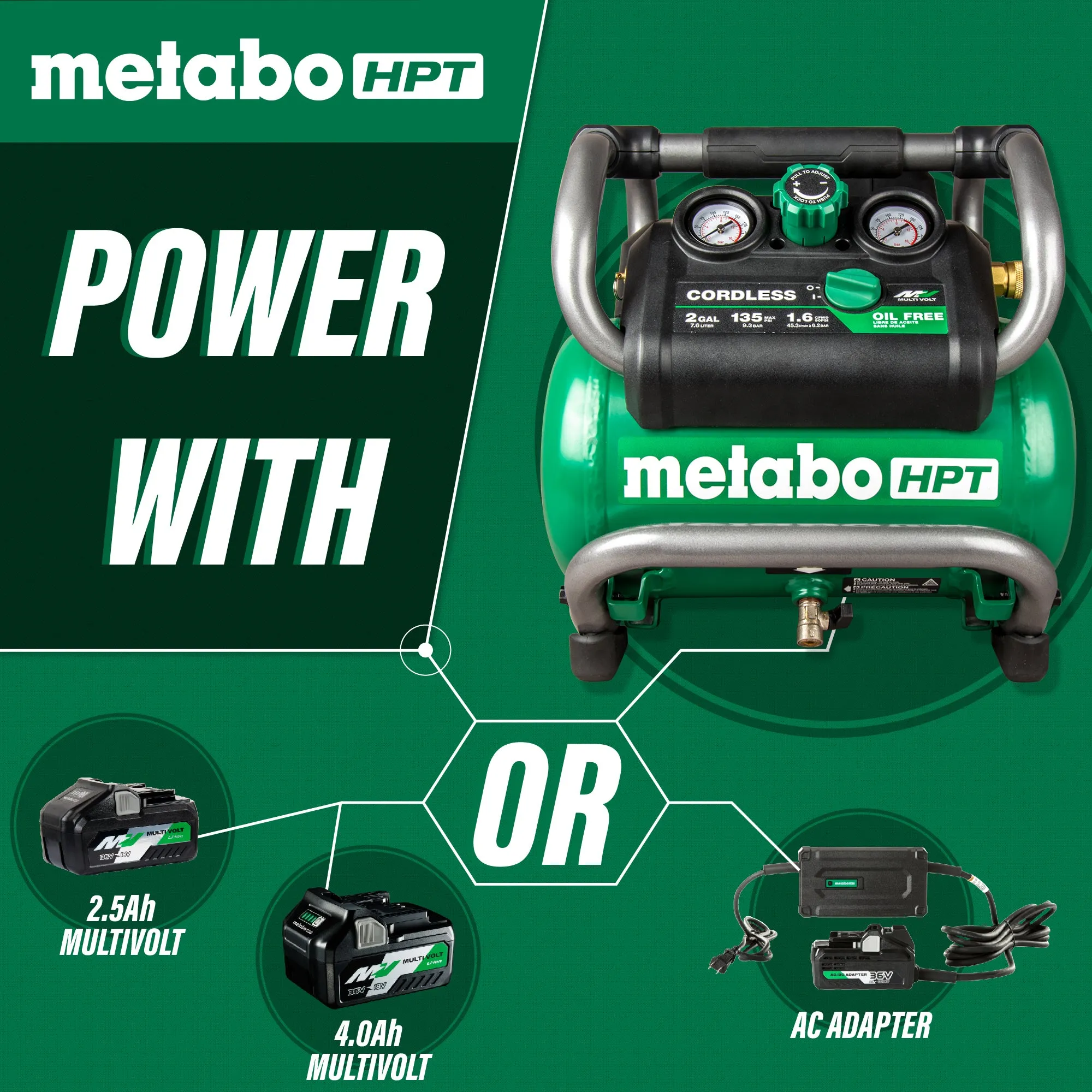 Metabo HPT EC36DAQ4 36V 2 Gallon Cordless Brushless Air Compressor - Bare Tool