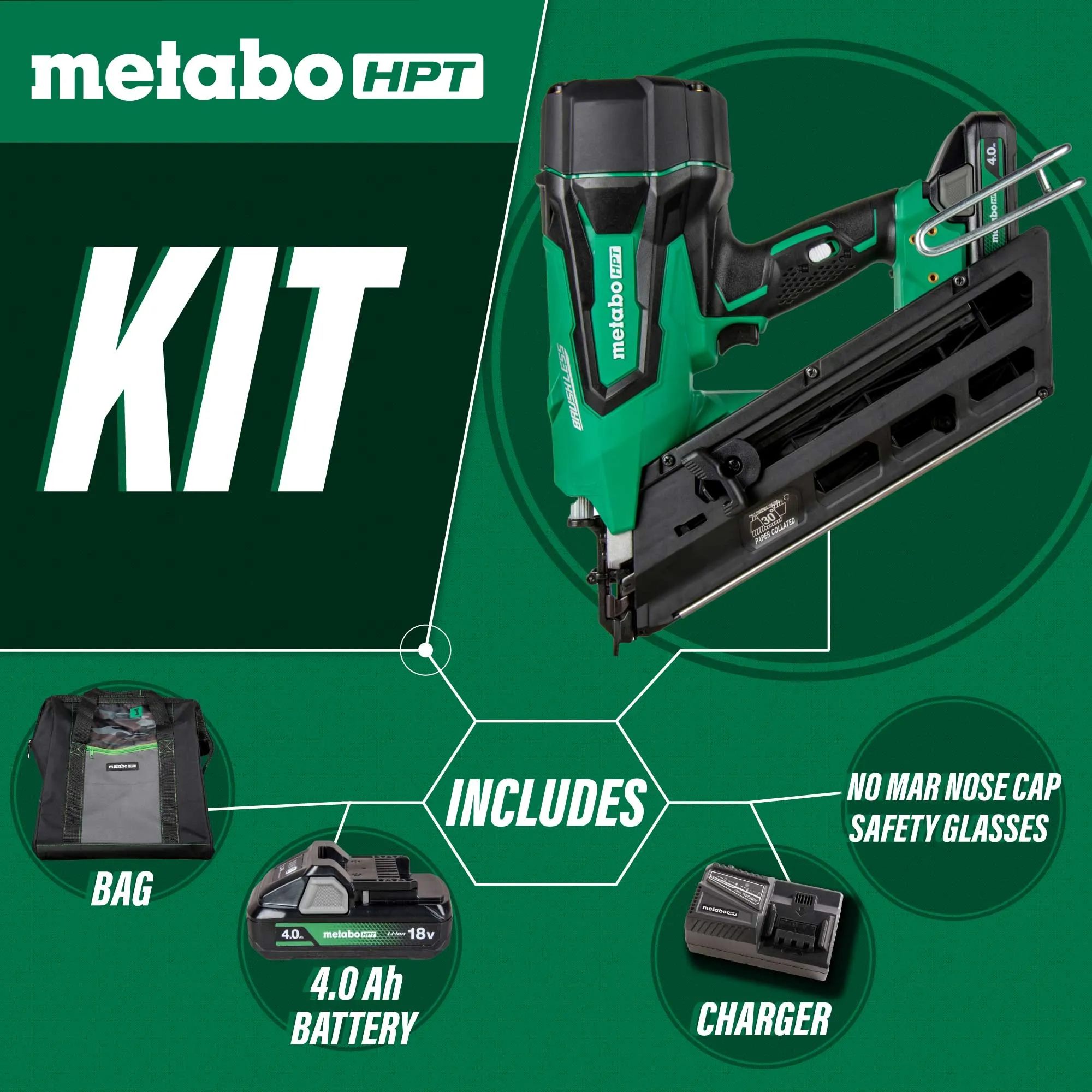 Metabo HPT NR1890DCST 18V Cordless Paper Strip Framing Nailer w/ Clipped Head