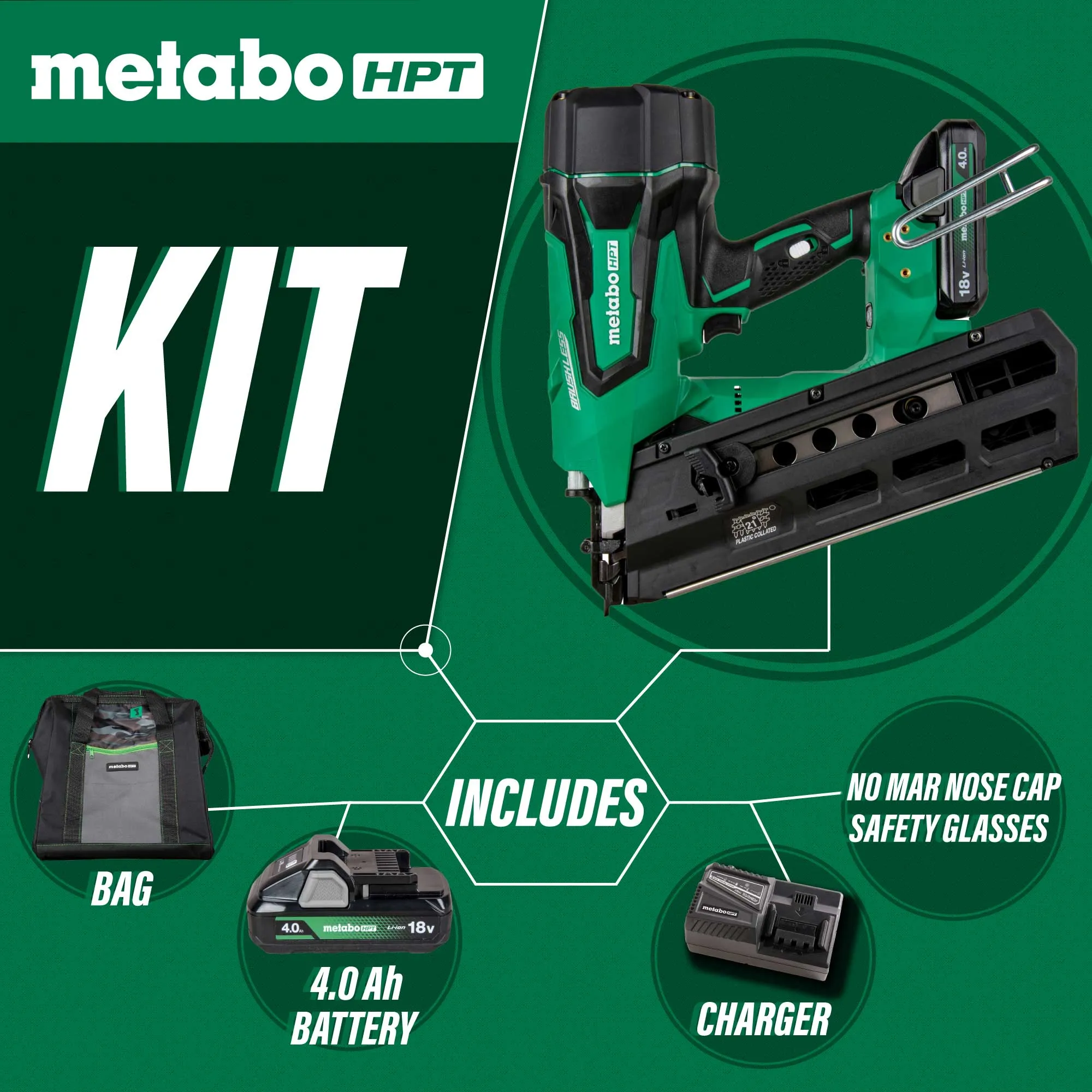 Metabo HPT NR1890DRST 18V Multivolt Cordless Plastic Strip Framing Nailer