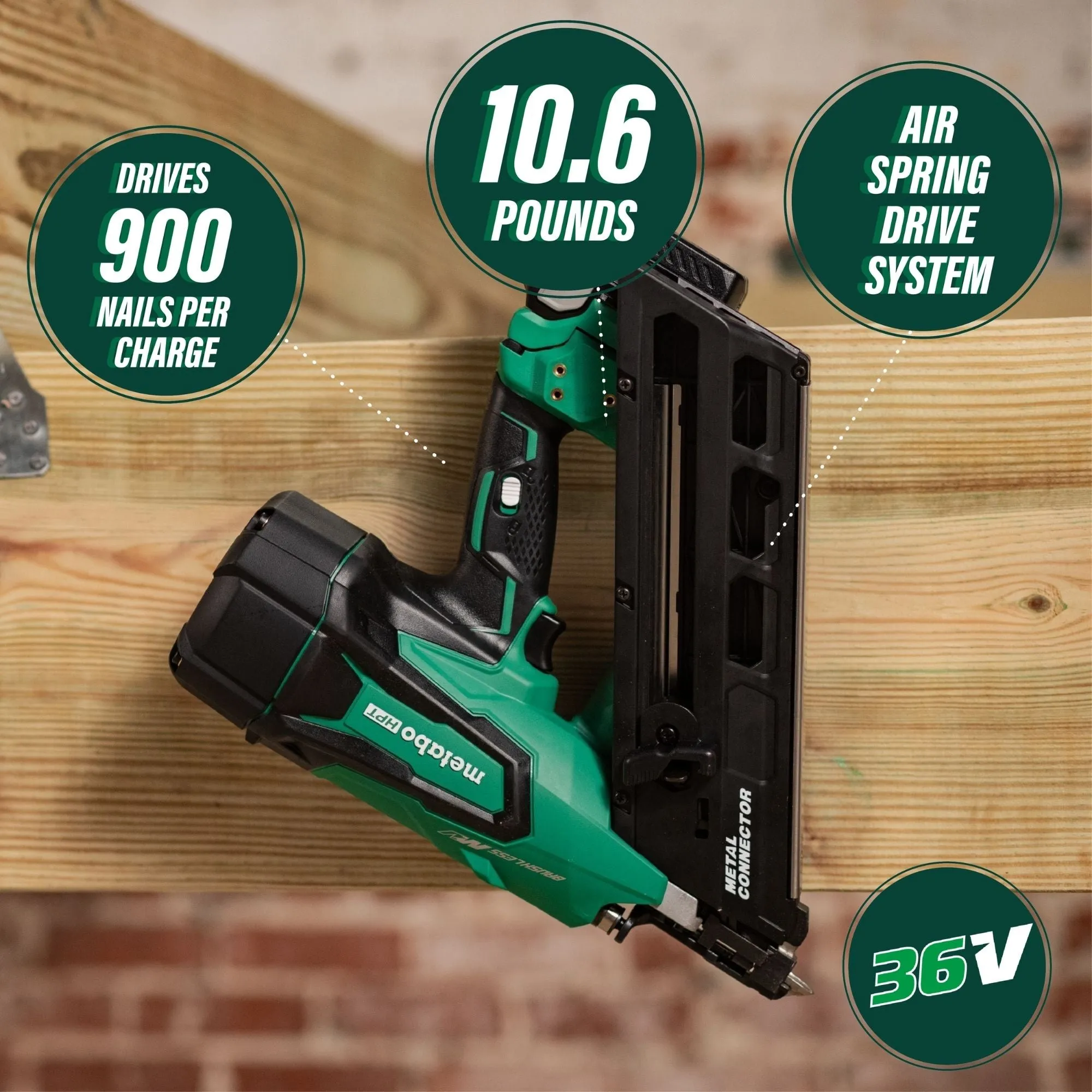 Metabo HPT NR3665DA 36V 2-1/2" Cordless Strap Tile Nailer w/ Metal Connector