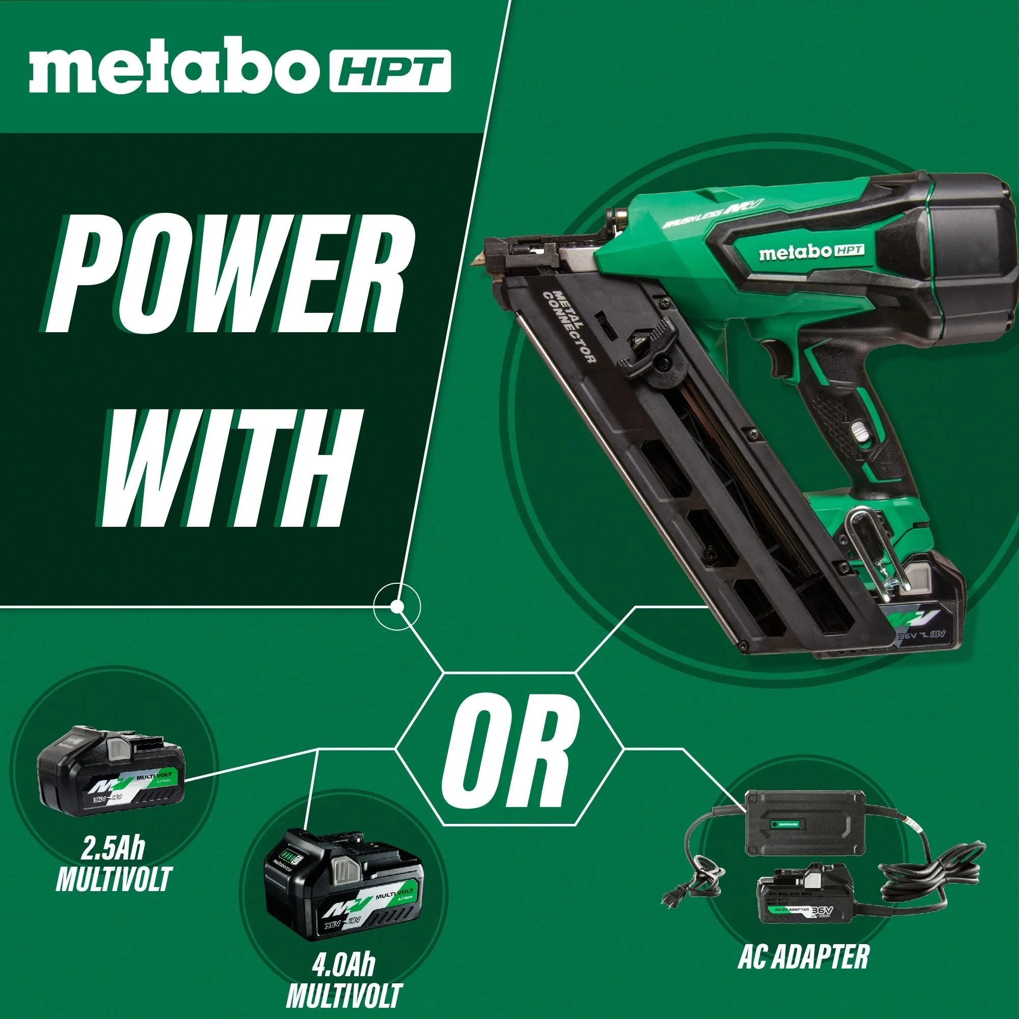 Metabo HPT NR3665DA 36V 2-1/2" Cordless Strap Tile Nailer w/ Metal Connector