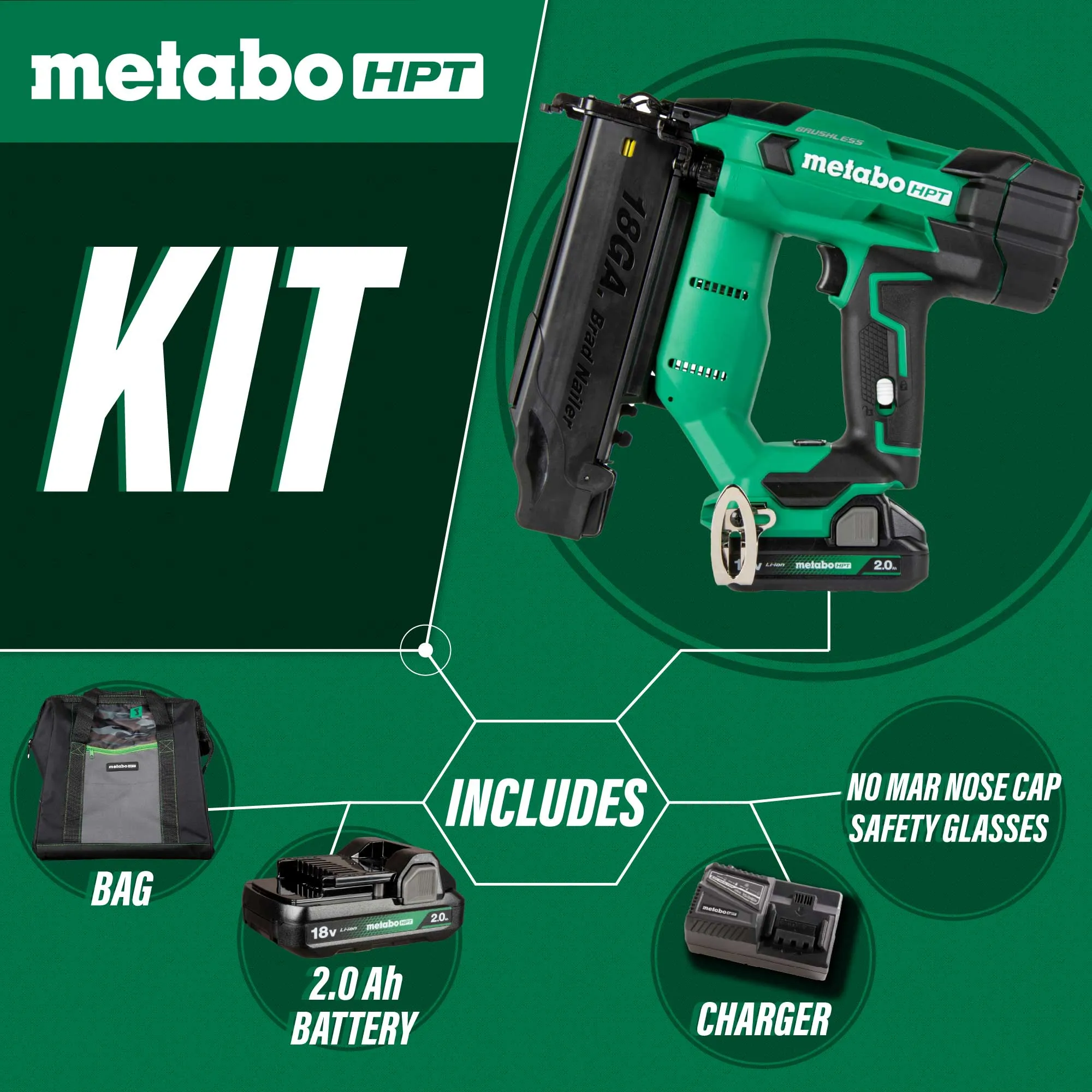 Metabo HPT NT1850DFT 18V 18 Gauge Cordless Lithium-Ion Brad Nailer Kit