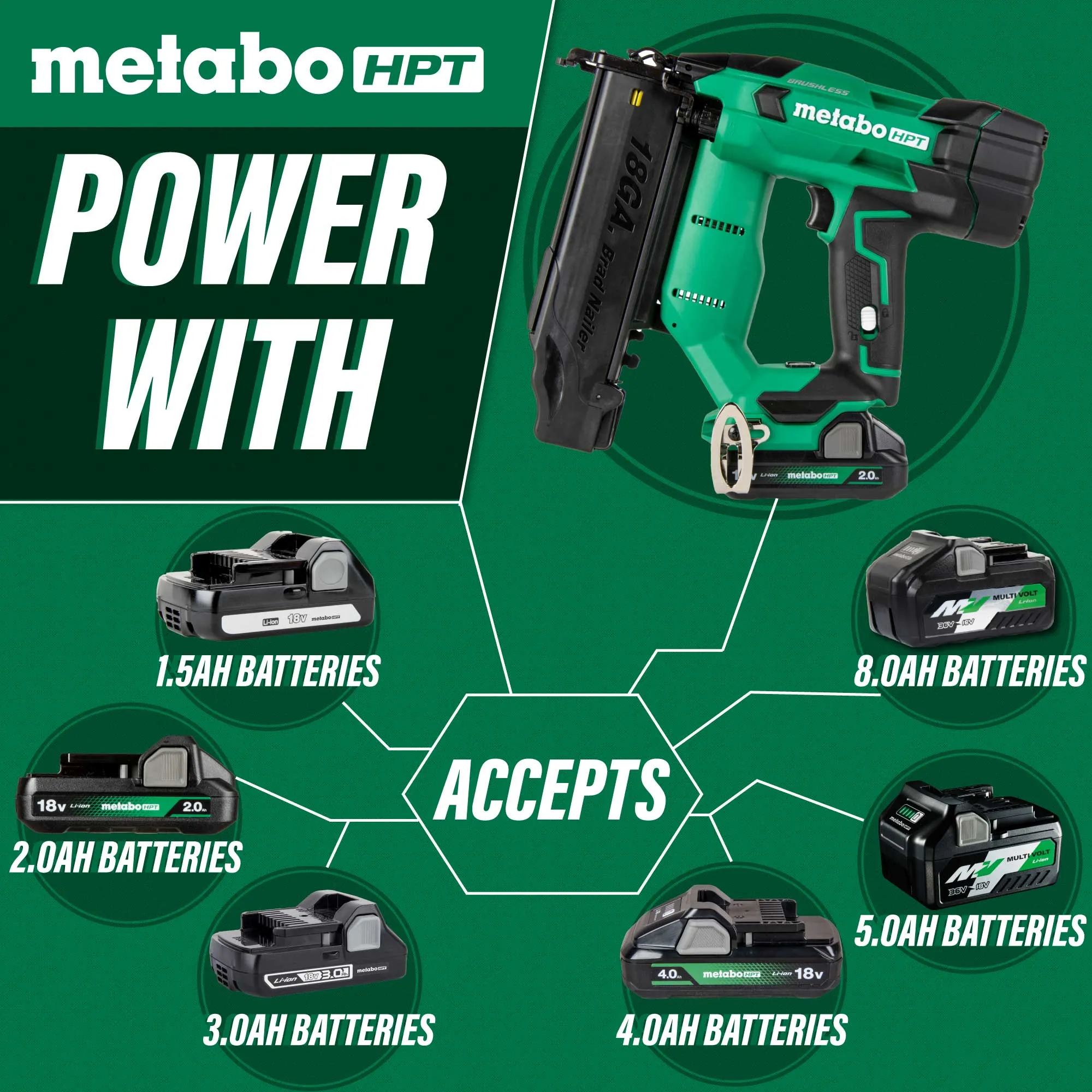 Metabo HPT NT1850DFT 18V 18 Gauge Cordless Lithium-Ion Brad Nailer Kit