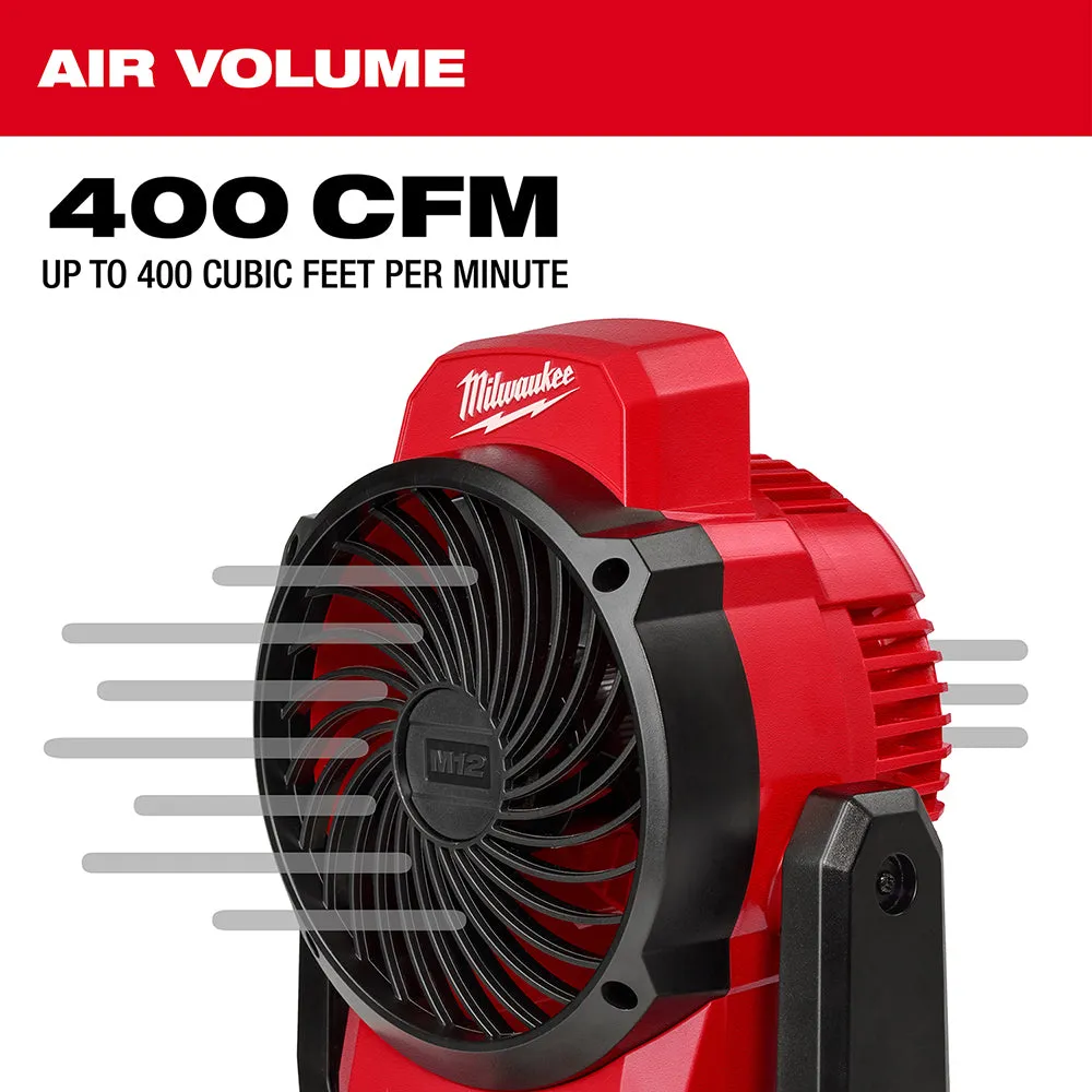 Milwaukee 0820-20x3 M12 12V Cordless Mounting Fan w/ 2 - M12 3AH Batteries