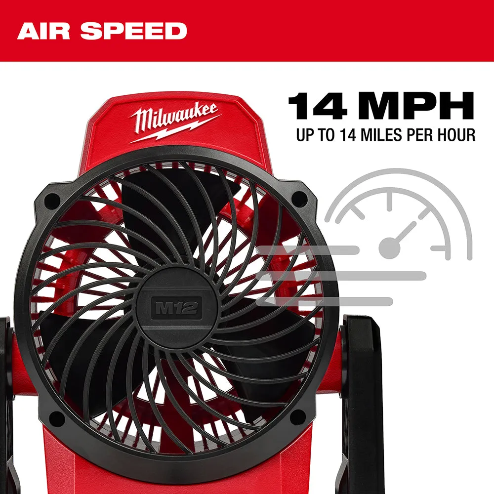 Milwaukee 0820-20x3 M12 12V Cordless Mounting Fan w/ 2 - M12 3AH Batteries