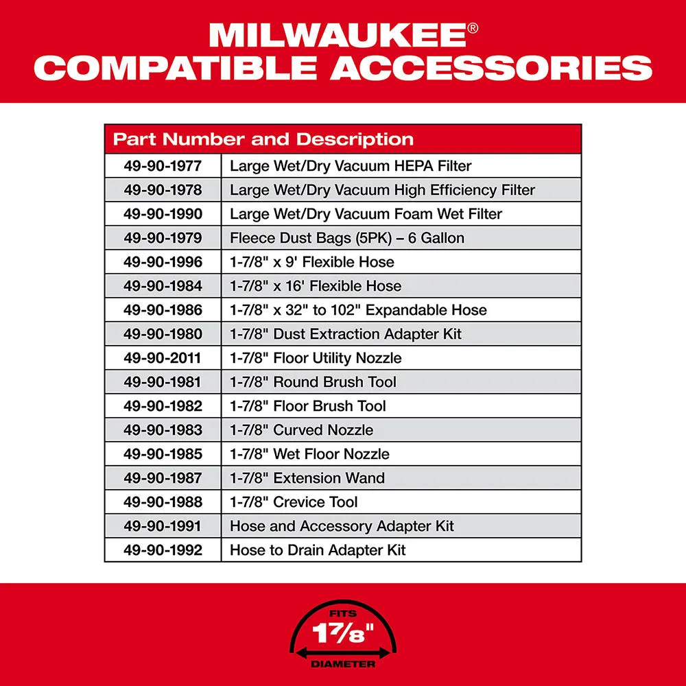 Milwaukee 0910-20U M18 FUEL 6 Gallon Wet/Dry Vacuum w/ AIR-TIP Brush/Nozzle Kit