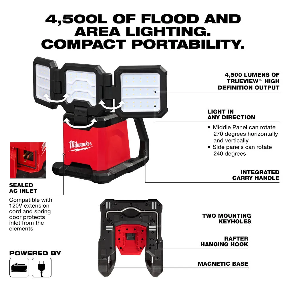 Milwaukee 2368-20SK M18 18V Dual Power Triple-Panel Light w/ 5AH Battery/Charger