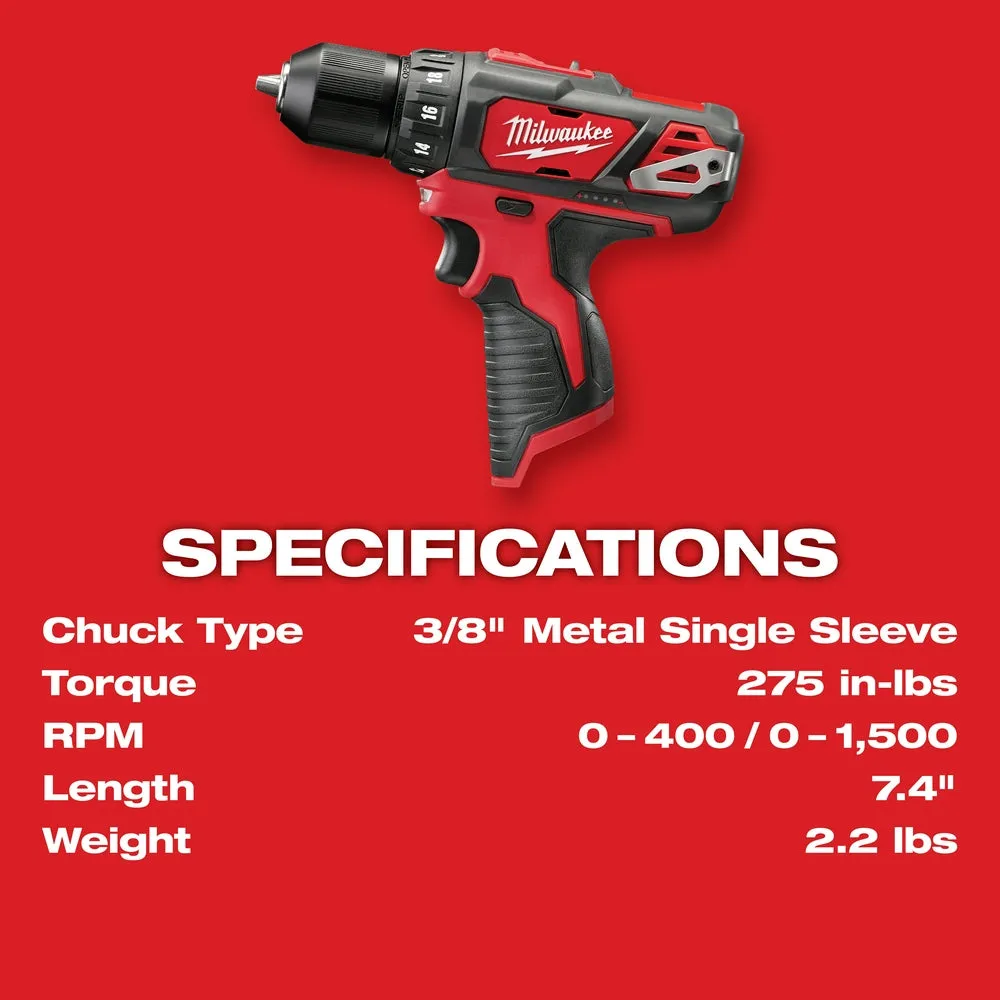 Milwaukee 2407-20 M12 12V 3/8" Drill/Driver w/ Belt Clip - Bare Tool