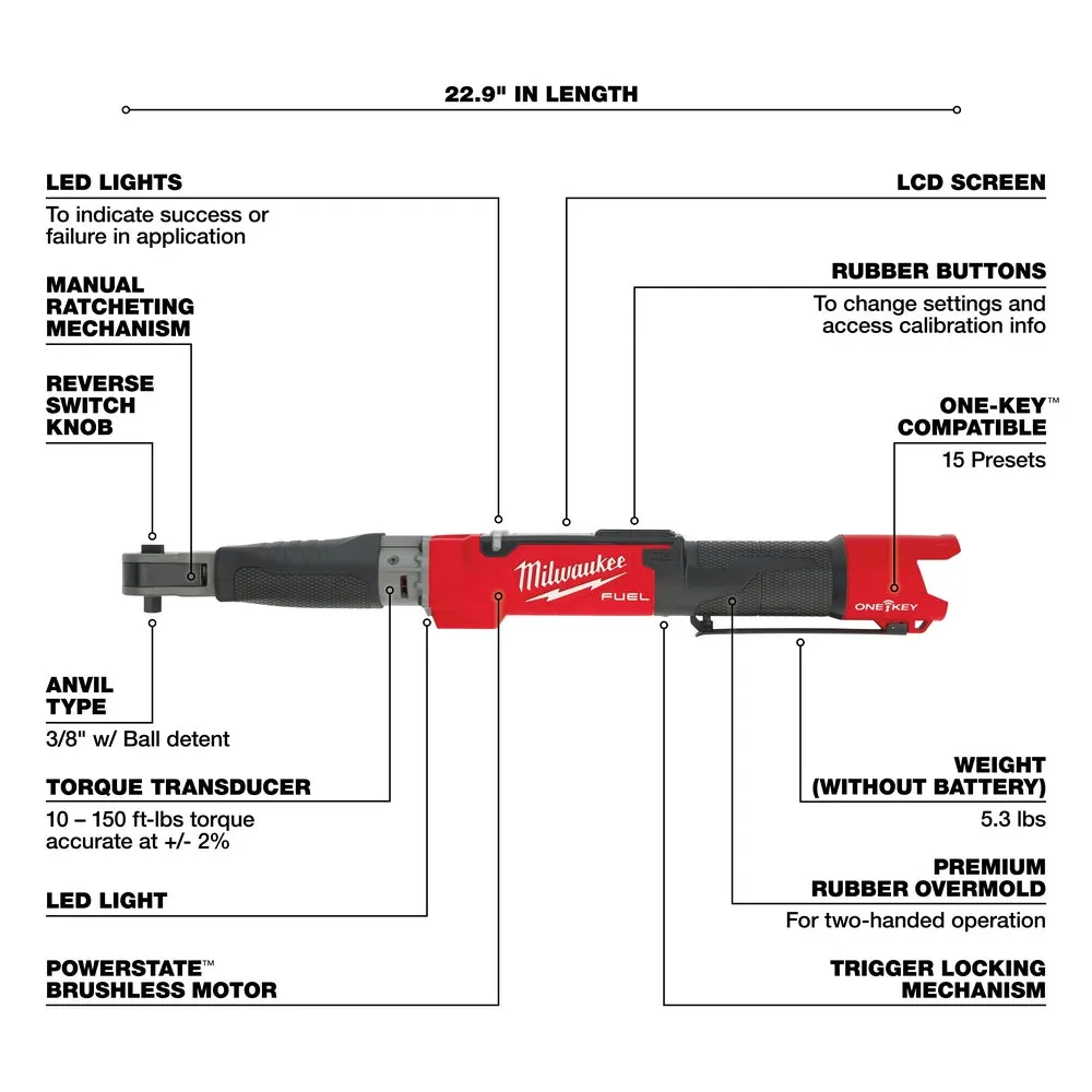 Milwaukee 2465-20 M12 FUEL 12V 3/8" Digital Torque Wrench w/ ONE-KEY - Bare Tool