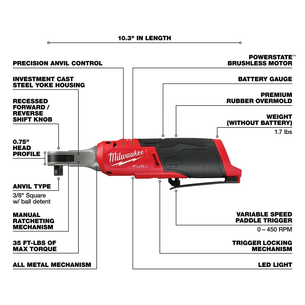 Milwaukee 2567-20 M12 FUEL 12V 3/8" Brushless High Speed Ratchet - Bare Tool
