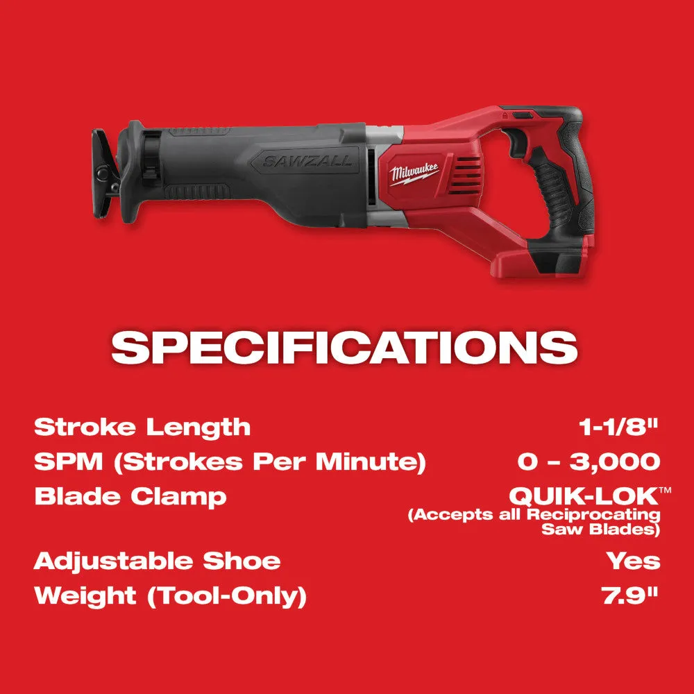 Milwaukee 2621-20SK M18 18V SAWZALL Reciprocating Saw w/ 5AH Battery and Charger