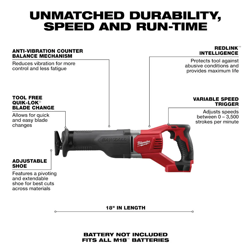 Milwaukee 2621-20SK M18 18V SAWZALL Reciprocating Saw w/ 5AH Battery and Charger