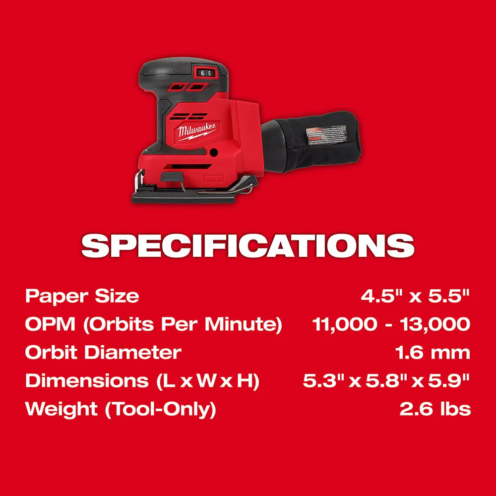 Milwaukee 2649-20 M18 18V 1/4" Cordless Orbital Sheet Sander - Bare Tool