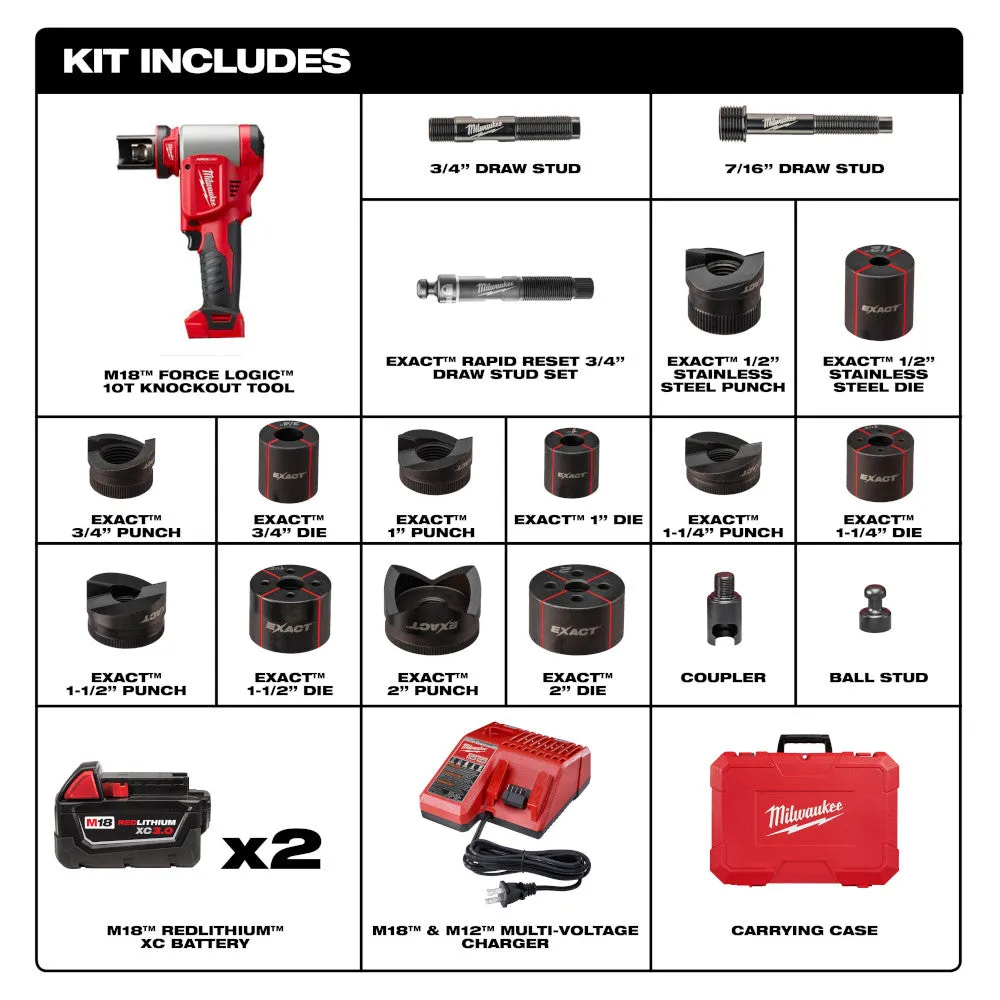 Milwaukee 2676-22 M18 18V FORCE LOGIC 10T Knockout Tool Kit w/ 1/2" -2" Capacity