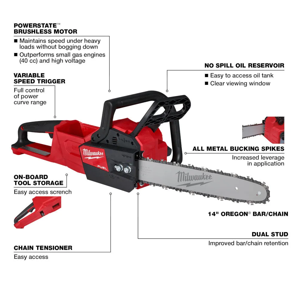 Milwaukee 2727-20C M18 FUEL 14" Ergonomic Cordless Chainsaw - Bare Tool