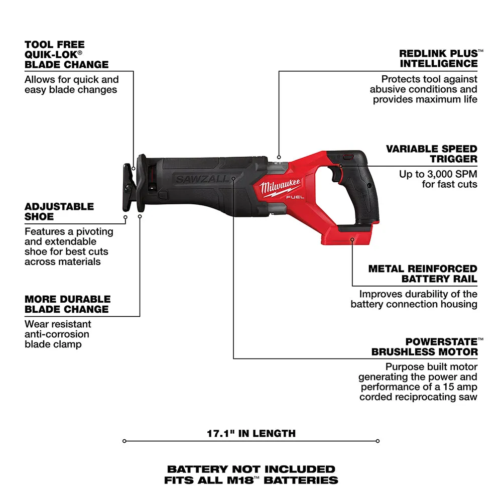 Milwaukee 2821-20X5 M18 FUEL 18V SAWZALL Recip Saw w/ 5Ah Battery