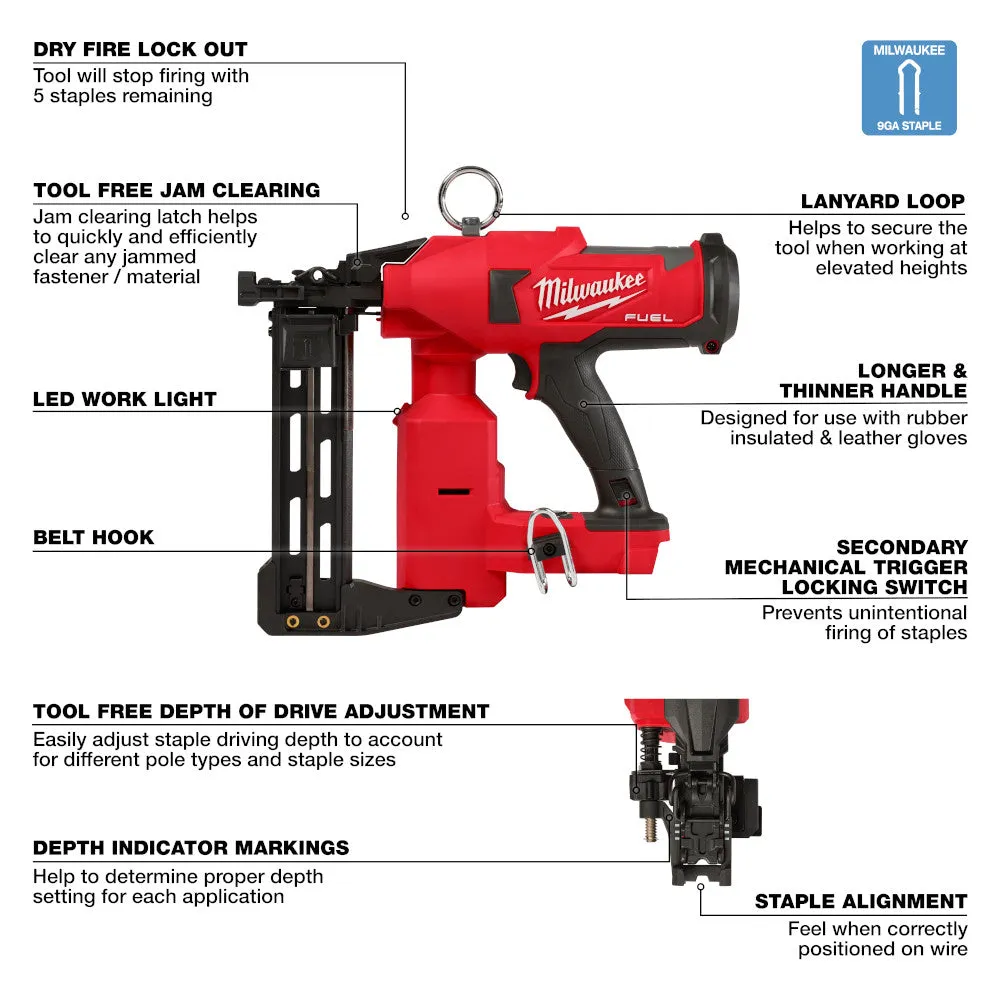 Milwaukee 2843-20 M18 18V FUEL Li-Ion Utility Fencing Stapler - Bare Tool