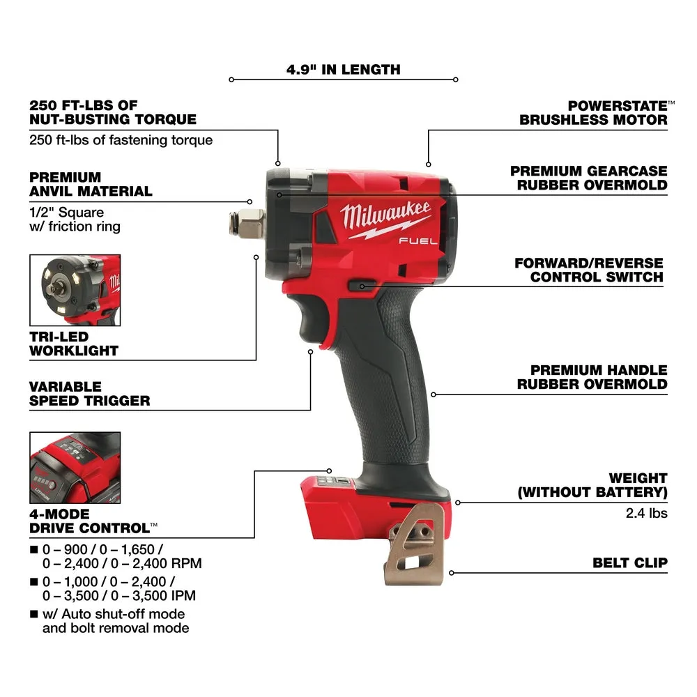 Milwaukee 2855-20 M18 FUEL 18V 1/2" Impact Wrench w/Friction Ring -Bare Tool