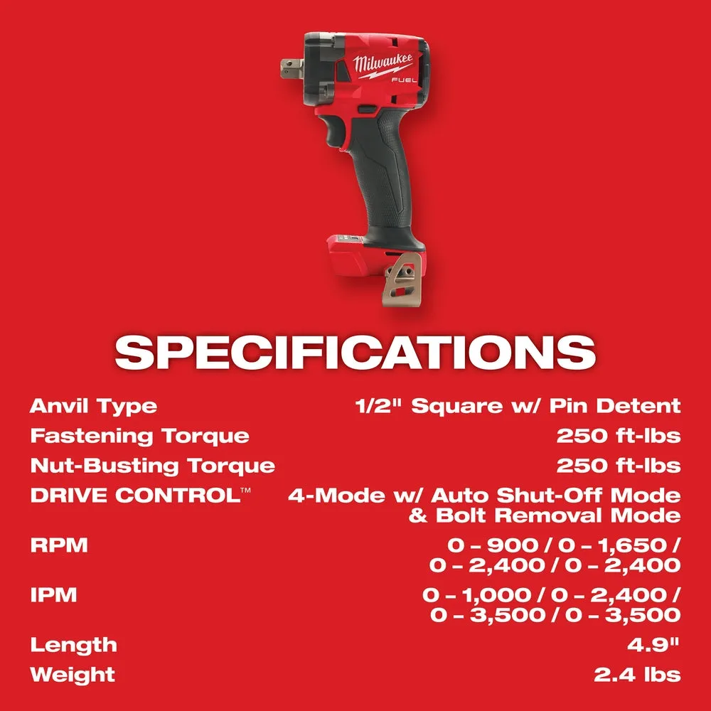 Milwaukee 2855P-80 M18 FUEL 18V 1/2" Compact Impact Wrench - Recon - Bare Tool
