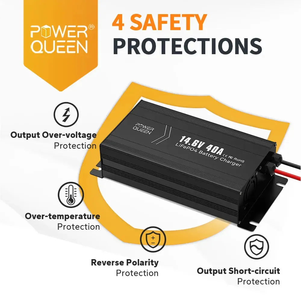 Power Queen 14.6V 40A Lithium Battery Charger For 12V LiFePO4 Lithium Battery