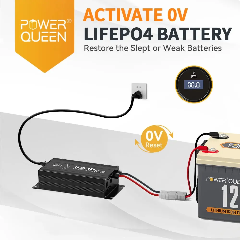 Power Queen 14.6V 40A Lithium Battery Charger For 12V LiFePO4 Lithium Battery
