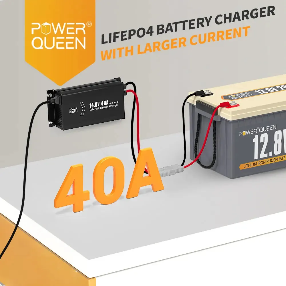 Power Queen 14.6V 40A Lithium Battery Charger For 12V LiFePO4 Lithium Battery