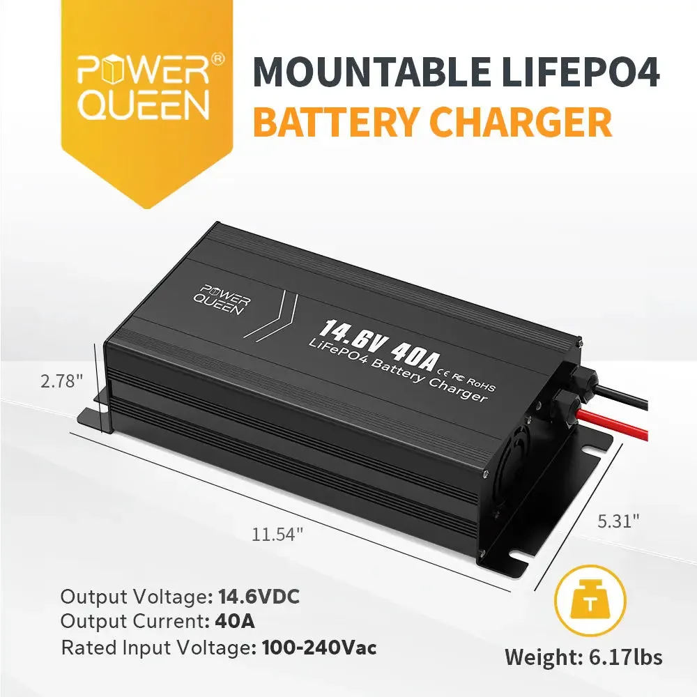 Power Queen 14.6V 40A Lithium Battery Charger For 12V LiFePO4 Lithium Battery