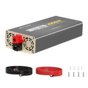 Power Queen 2000W Inverter 12V DC to 110V-120V AC Converter with 2 AC Outlets
