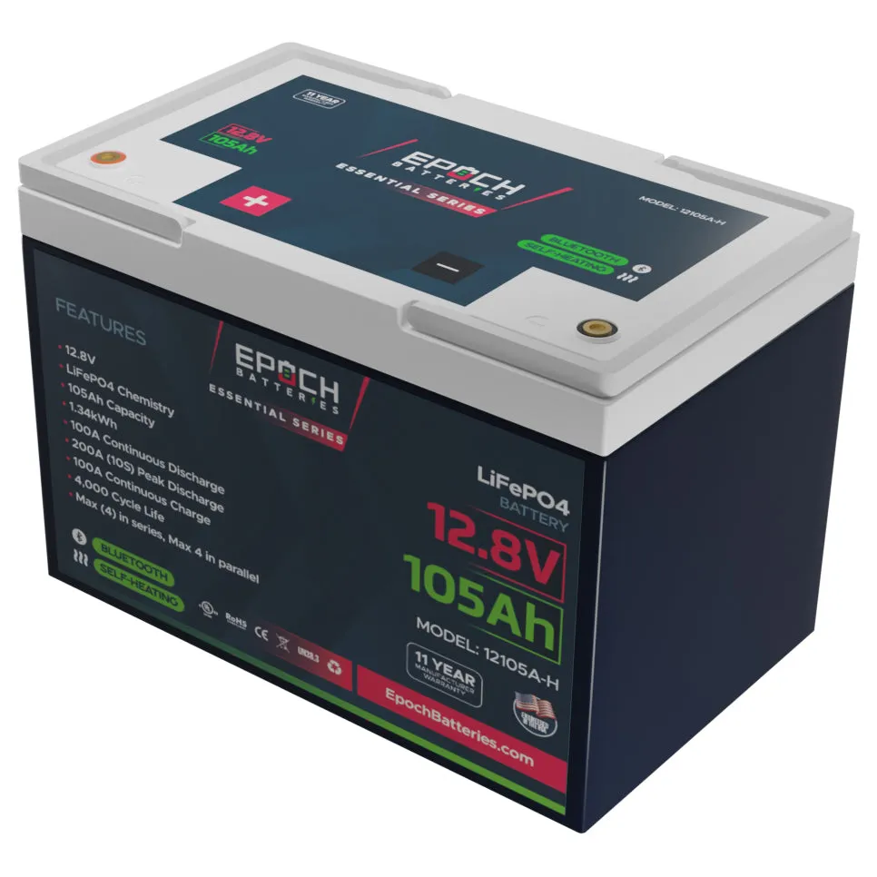 (PRE-ORDER) 12V 105Ah Essential Series - Bluetooth & Heated LiFePO4 Battery - ETA JUNE 7