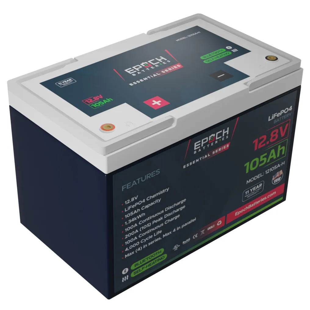 (PRE-ORDER) 12V 105Ah Essential Series - Bluetooth & Heated LiFePO4 Battery - ETA JUNE 7