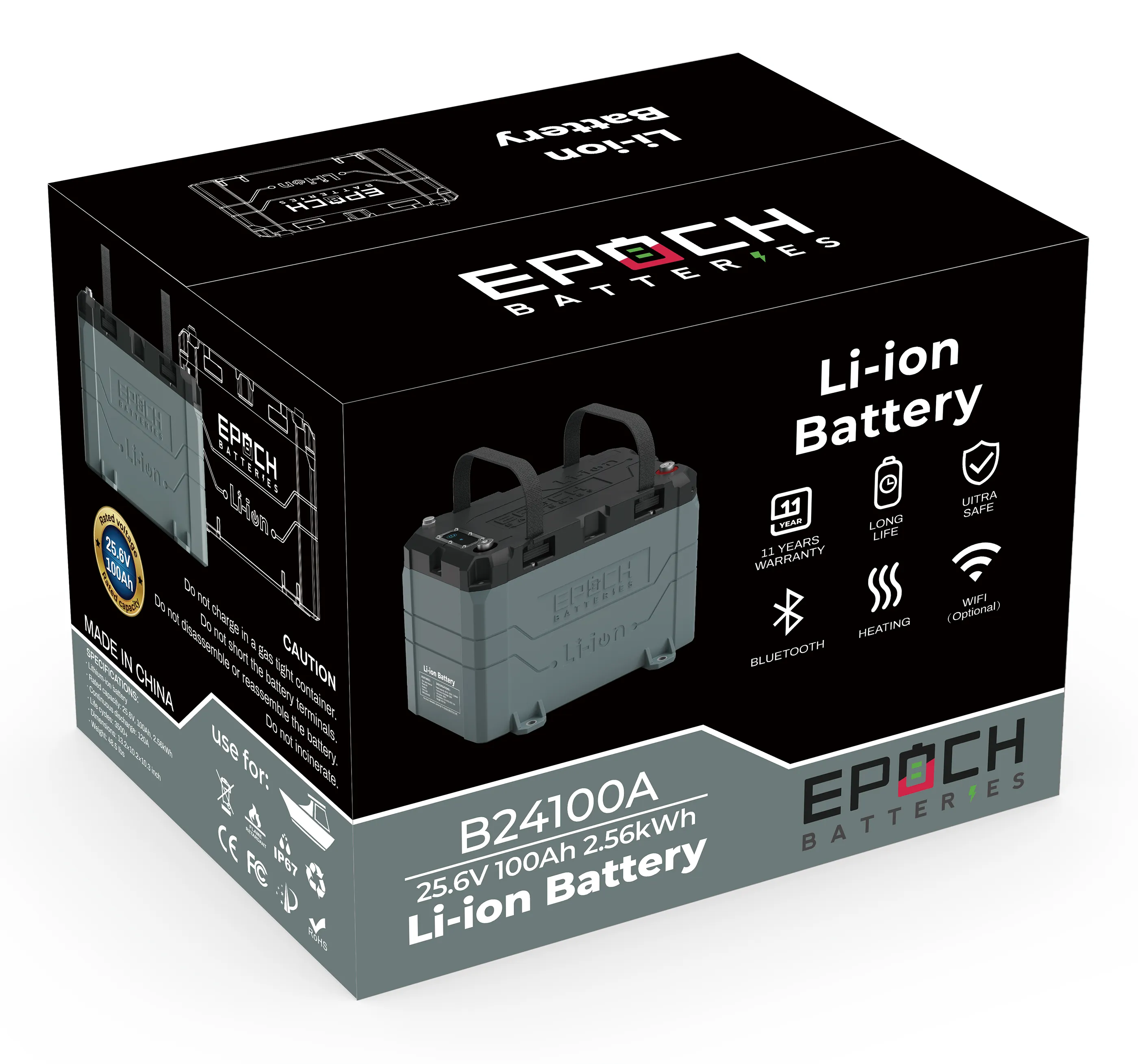(PRE-ORDER) 24V 100Ah LiFePO4 Lithium Battery - Bluetooth, Heating, Waterproof