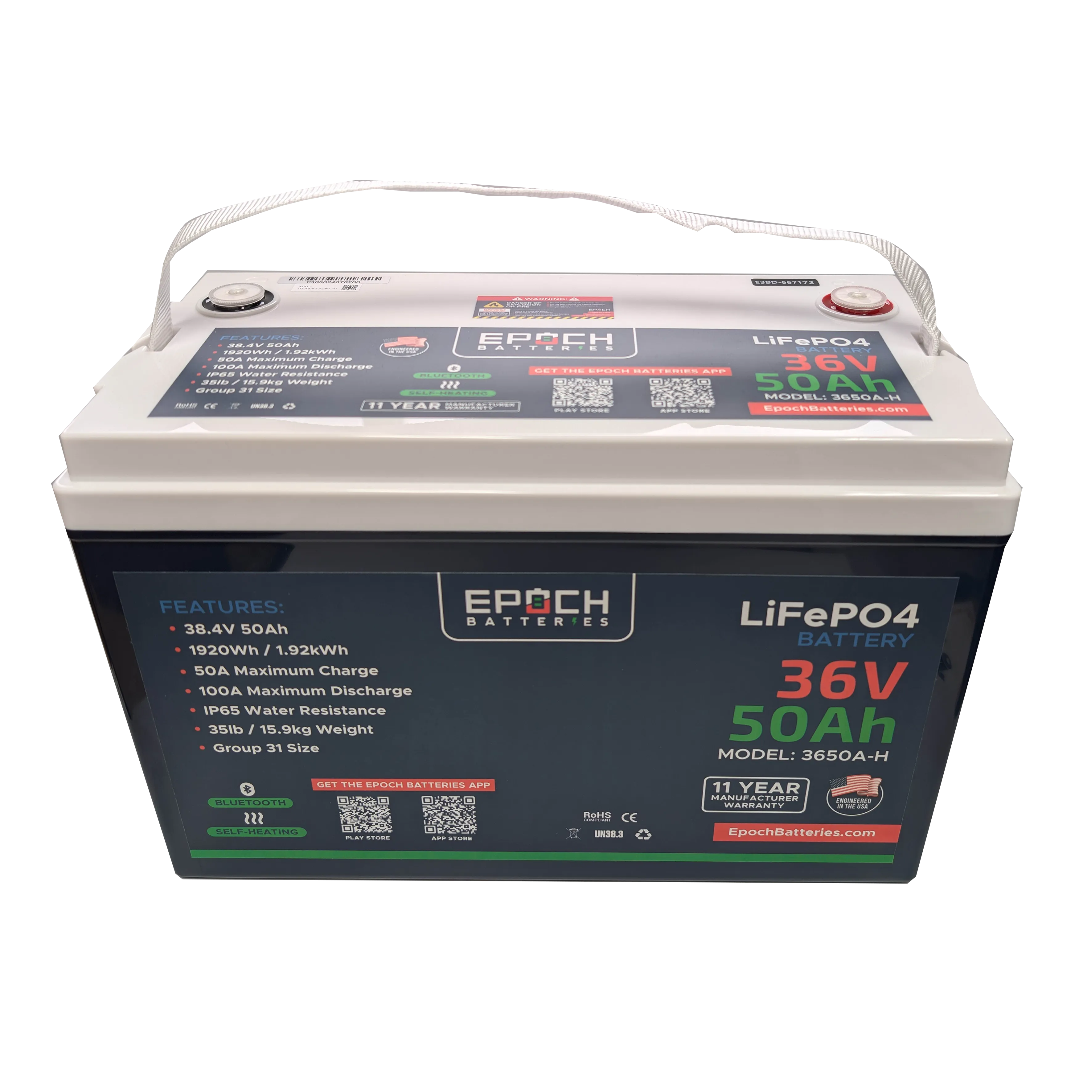 (PRE-ORDER) 36V 50Ah Essential Series - Bluetooth & Heated LiFePO4 Battery - ETA MAY 27
