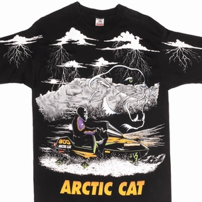 VINTAGE ALL OVER PRINT ARCTIC CAT SNOW MOBILE TEE SHIRT 1990S MEDIUM MADE USA